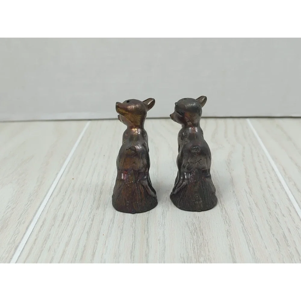 Copper Fawns baby deer vintage mini small salt pepper shakers set